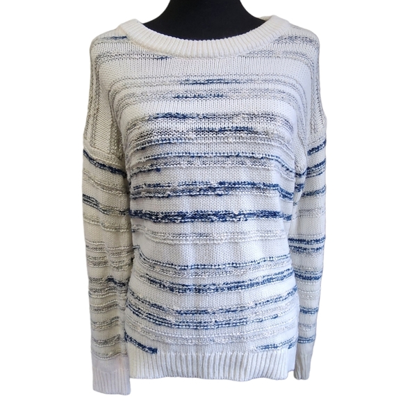 Calvin Klein Oversized Mixed Knit Striped Crewneck Sweater - Picture 1 of 8